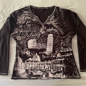 Cactus Black and White Graphic Long Sleeve Top